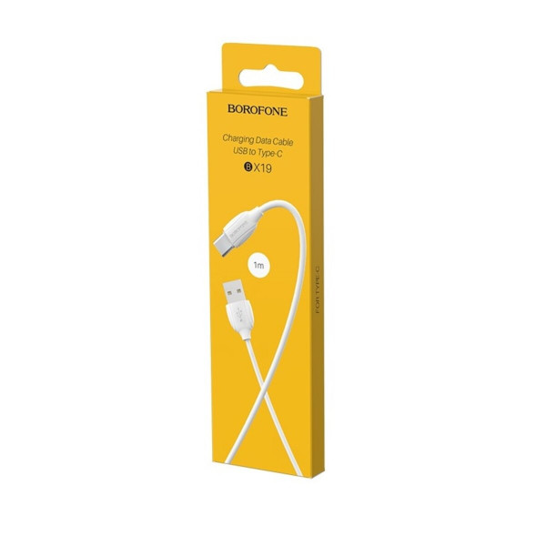 Кабель BOROFONE BX19 USB to Type-C 3A, 1m, PVC, TPE connectors, Білий