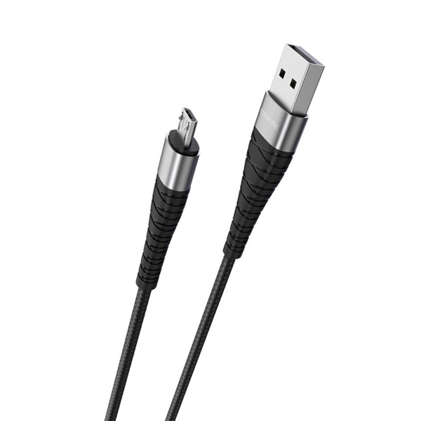 Кабель BOROFONE BX32 USB to Micro 2.4A, 1m, nylon, aluminum+TPE connectors, Чорний