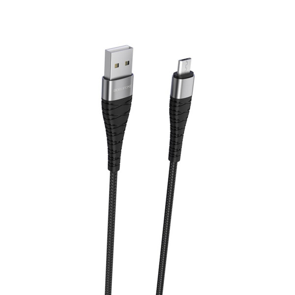 Кабель BOROFONE BX32 USB to Micro 2.4A, 1m, nylon, aluminum+TPE connectors, Чорний