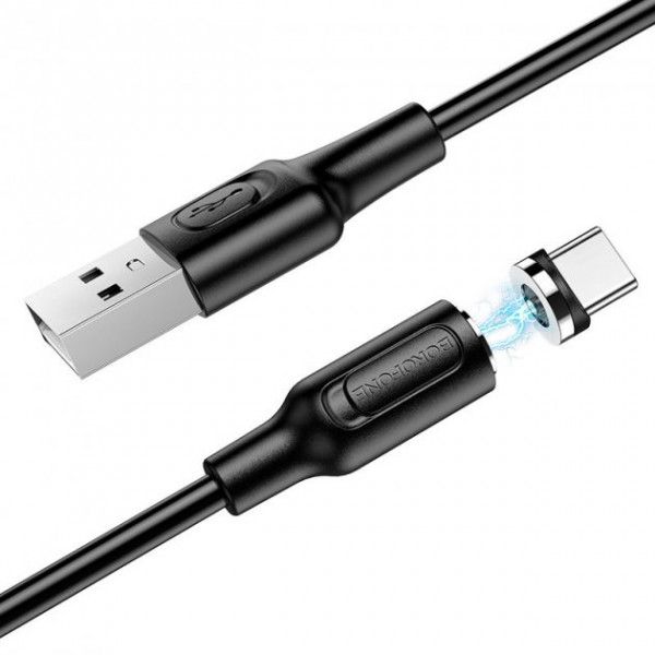 Кабель BOROFONE BX41 USB to Type-C 2.4A, 1m, PVC, PVC connectors, magnetic, Black (6931474738462)