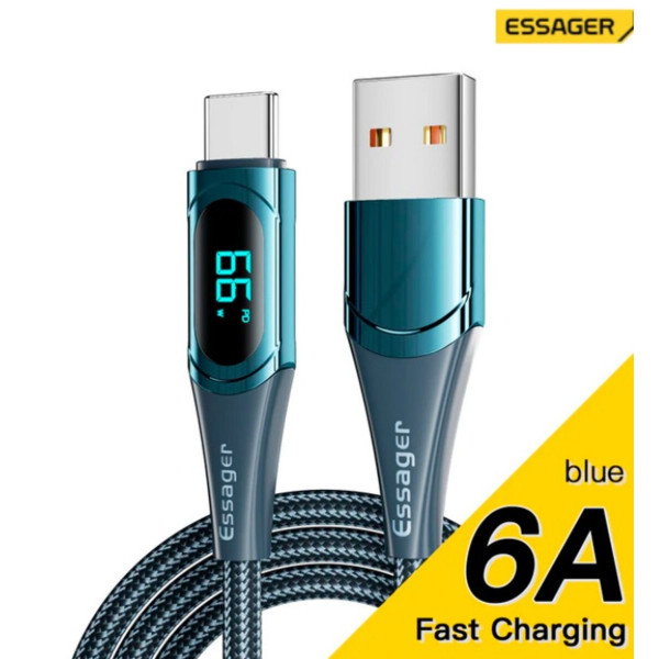 Кабель ESSAGER LCD YD03 USB to Type-C 100W blue