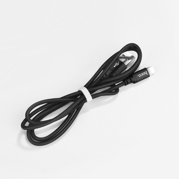 Кабель HOCO X14 USB to iP 2A, 1m, nylon, aluminum connectors, Чорний