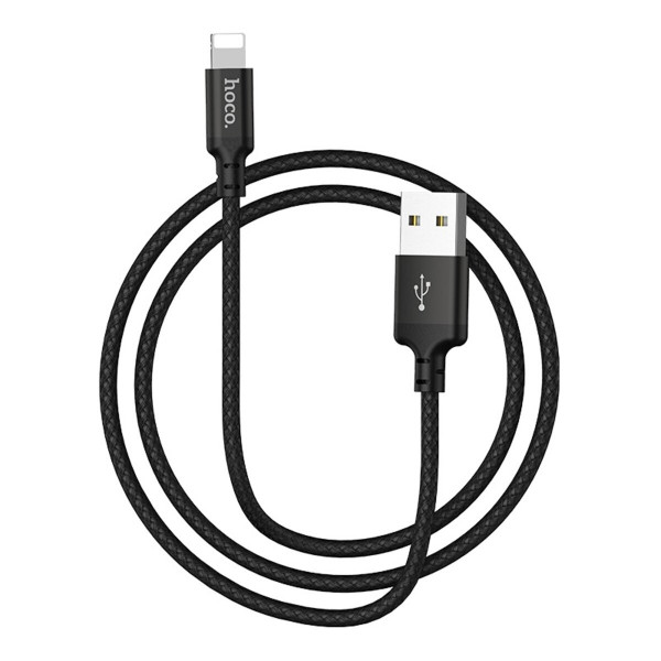 Кабель HOCO X14 USB to iP 2A, 1m, nylon, aluminum connectors, Чорний