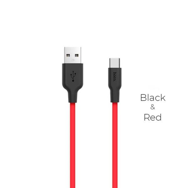 Кабель HOCO X21 USB to Type-C 2A, 1m, silicone, TPE connectors, Чорний+Червоний