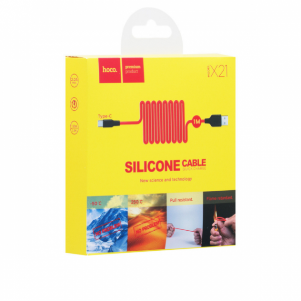 Кабель HOCO X21 USB to Type-C 2A, 1m, silicone, TPE connectors, Чорний+Червоний