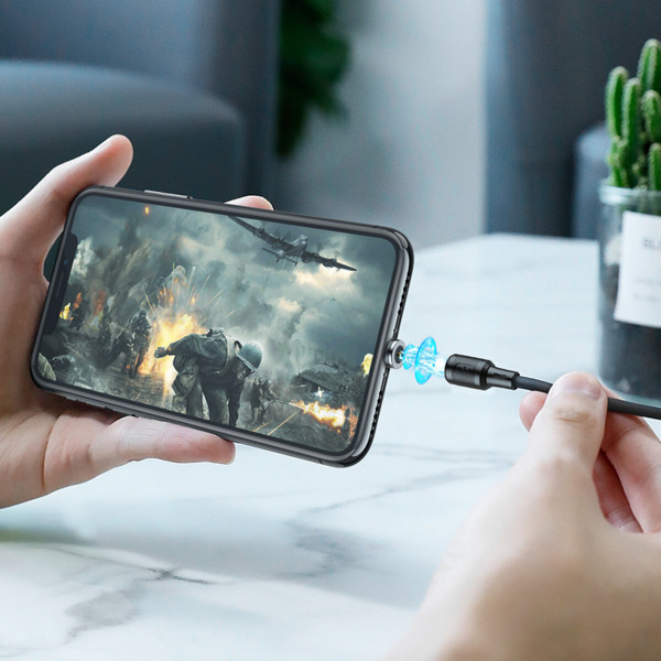Кабель HOCO X52 USB to Ip 3A, 1m, PVC, PVC connectors, magnetic, Black