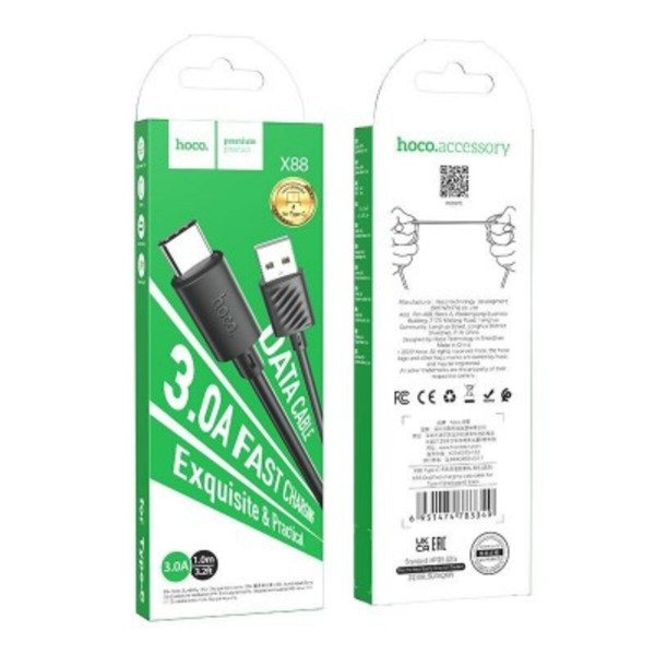 Кабель HOCO X88 Gratified charging data cable for Type-C Чорний