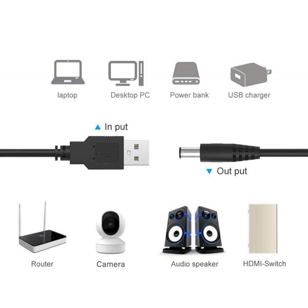 Кабель перетворювач USB-DC 5v-12v (1m)