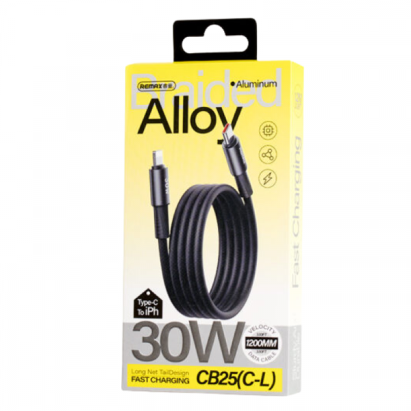 Кабель REMAX WindSpeed Series Fast charging aluminum alloy braided data cable CB25 (C-L) 30W - Black 1.2M (6954851247715)