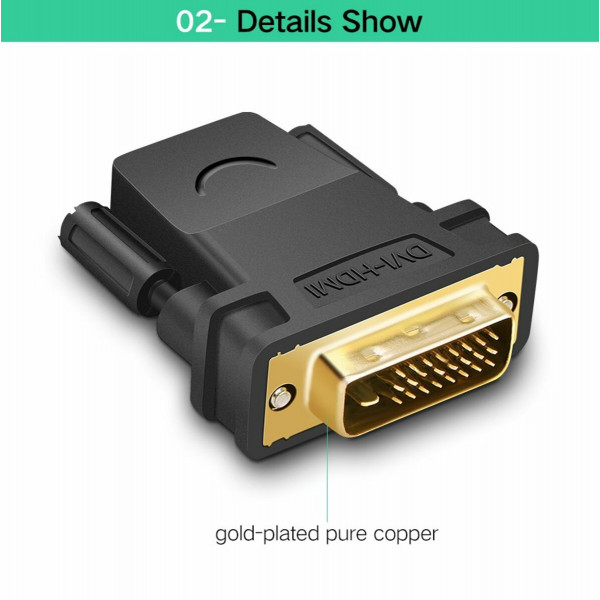 Кабель UGREEN 20124 DVI 24+1 Male to HDMI Female Adapter (Чорний) (UGR-20124)