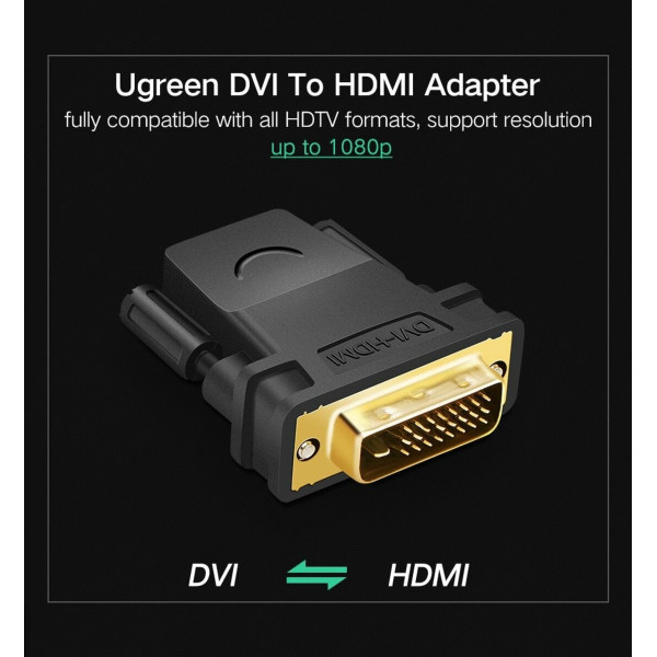 Кабель UGREEN 20124 DVI 24+1 Male to HDMI Female Adapter (Чорний) (UGR-20124)