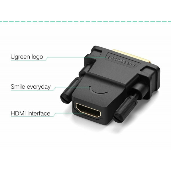 Кабель UGREEN 20124 DVI 24+1 Male to HDMI Female Adapter (Чорний) (UGR-20124)