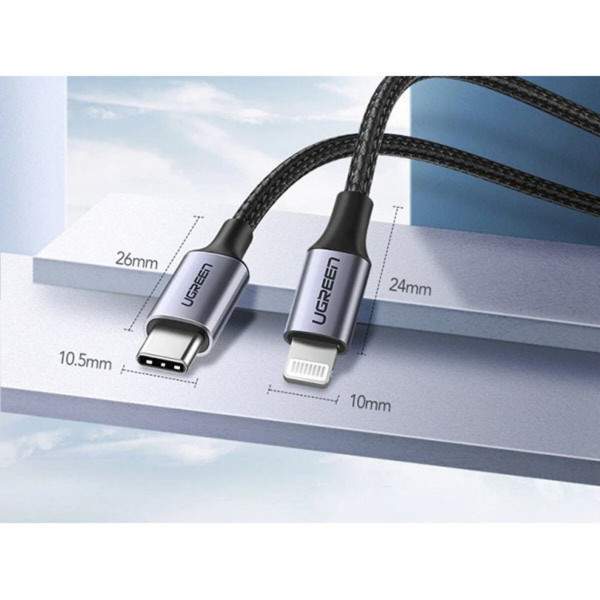 Кабель UGREEN US304 USB-C to Lightning M/M Cable Aluminum Shell Braided 2m (Чорний) (UGR-60761)