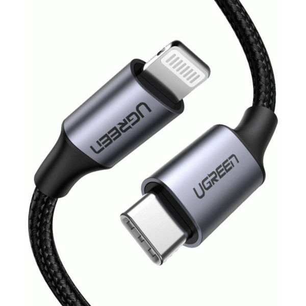 Кабель UGREEN US304 USB-C to Lightning M/M Cable Aluminum Shell Braided 2m (Чорний) (UGR-60761)