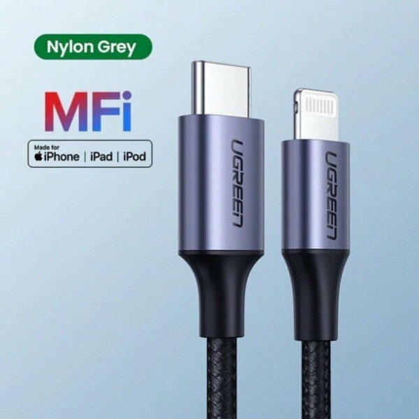 Кабель UGREEN US304 USB-C to Lightning M/M Cable Aluminum Shell Braided 2m (Чорний) (UGR-60761)