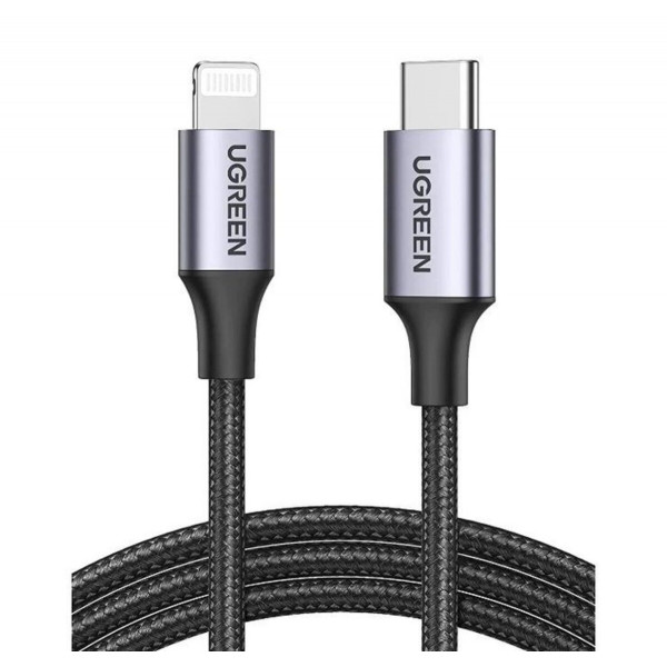 Кабель UGREEN US304 USB-C to Lightning M/M Cable Aluminum Shell Braided 2m (Чорний) (UGR-60761)