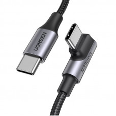 Кабель UGREEN US334 USB-C 2.0 to Angled USB-C M/M Cable Aluminium Shell with Braided 1m (Black)(UGR-70643) (UGR-70643)