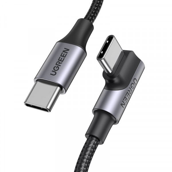 Кабель UGREEN US334 USB-C 2.0 to Angled USB-C M/M Cable Aluminium Shell with Braided 1m (Black)(UGR-70643) (UGR-70643)