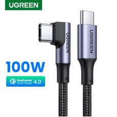 Кабель UGREEN US334 USB-C 2.0 to Angled USB-C M/M Cable Aluminium Shell with Braided 1m (Black)(UGR-70643) (UGR-70643)