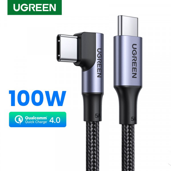 Кабель UGREEN US334 USB-C 2.0 to Angled USB-C M/M Cable Aluminium Shell with Braided 1m (Black)(UGR-70643) (UGR-70643)
