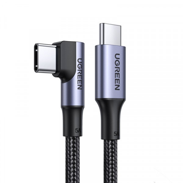 Кабель UGREEN US334 USB-C 2.0 to Angled USB-C M/M Cable Aluminium Shell with Braided 1m (Black)(UGR-70643) (UGR-70643)