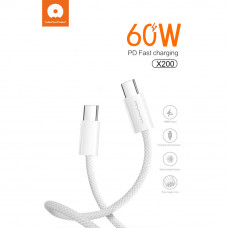 Кабель WUW-X200 Type-C to Type-C PD 60W білий