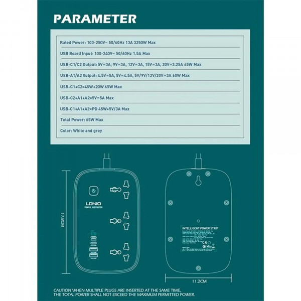 Мережевий фільтр Profit SC3416 PD QC3.0, 65W 2Type-C+2USB, кабель 2 м. (Білий) (200093161)