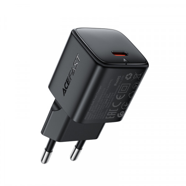 Мережевий зарядний пристрій ACEFAST A117 PD20W mini GaN USB-C fast charger Black (6974316284987)
