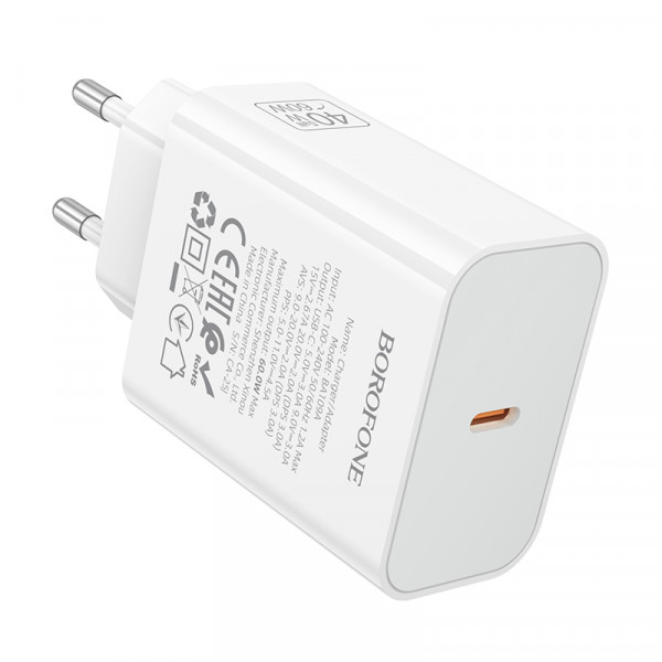 Мережевий зарядний пристрій BOROFONE BA109A Star single port PD40W charger (EU) White (6941991126888)