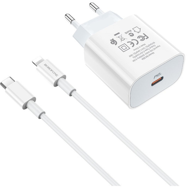 Мережевий зарядний пристрій BOROFONE BA38A Plus Speedy PD20W charger set (Type-C to Lightning) White
