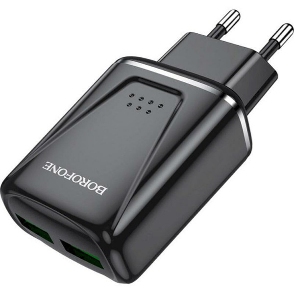 Мережевий зарядний пристрій BOROFONE BA54A Wide road dual port QC3.0 charger 18W Black
