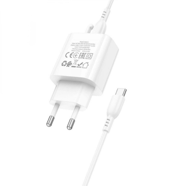 Мережевий зарядний пристрій BOROFONE BA81A single port PD20W charger set (Type-C to Type-C) (EU) White