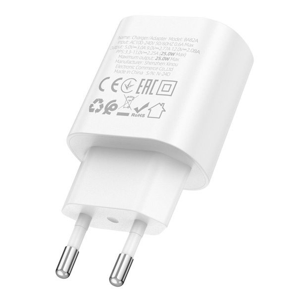 Мережевий зарядний пристрій BOROFONE BA82A Platinum single port PD25W charger(EU) Білий