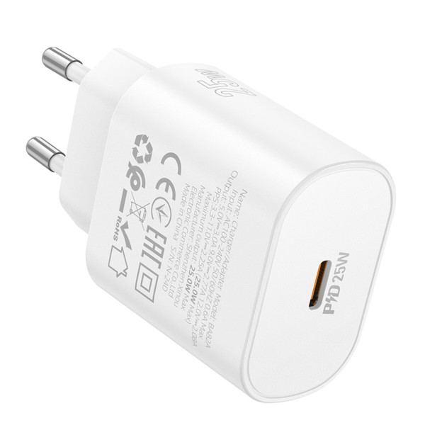 Мережевий зарядний пристрій BOROFONE BA82A Platinum single port PD25W charger(EU) Білий