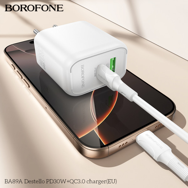 Мережевий зарядний пристрій BOROFONE BA89A Destello PD30W+QC3.0 charger (EU) White