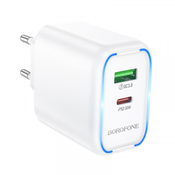 Мережевий зарядний пристрій BOROFONE BA89A Destello PD30W+QC3.0 charger (EU) White