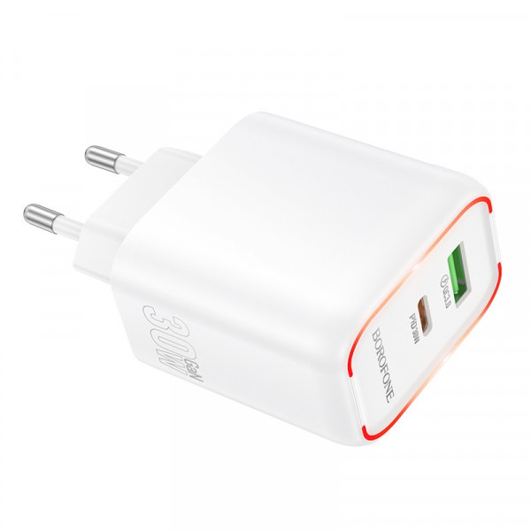 Мережевий зарядний пристрій BOROFONE BA89A Destello PD30W+QC3.0 charger (EU) White