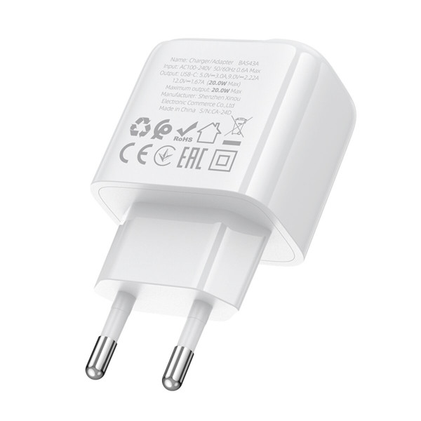 Мережевий зарядний пристрій BOROFONE BAS43A Potential single-port PD20W charger(EU) Білий