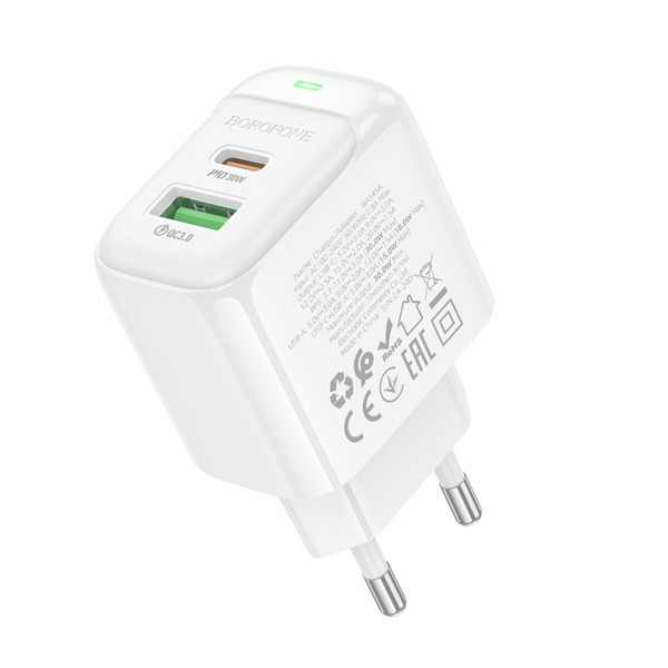 Мережевий зарядний пристрій BOROFONE BAS45A Potential PD30W+QC3.0 charger(EU) Білий