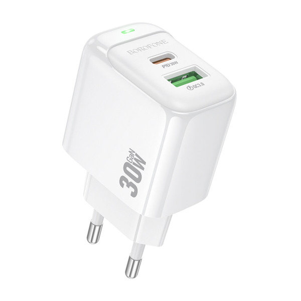 Мережевий зарядний пристрій BOROFONE BAS45A Potential PD30W+QC3.0 charger(EU) Білий