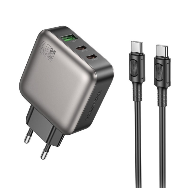 Мережевий зарядний пристрій BOROFONE BAS56A Absolute PD45W (2C1A) charger set (C to C) (EU) Black