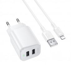 Мережевий зарядний пристрій BOROFONE BAS81A Star dual-port charger set (iP) (EU) White (6941991126659)