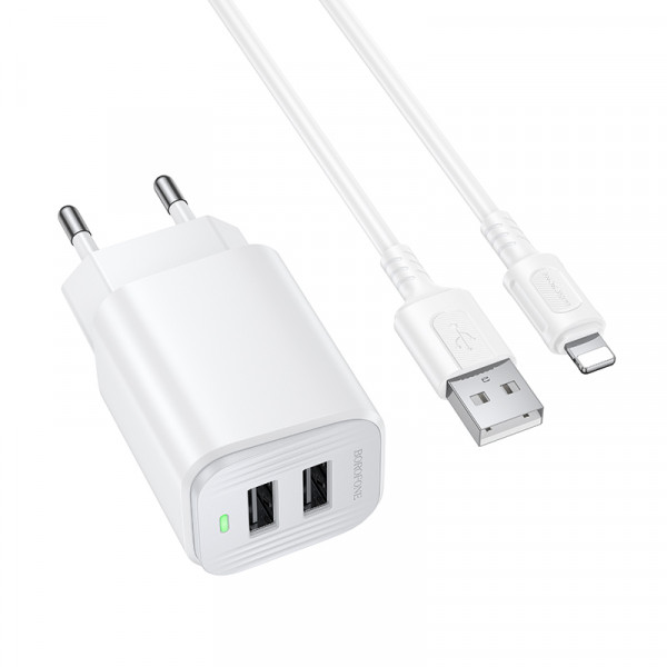 Мережевий зарядний пристрій BOROFONE BAS81A Star dual-port charger set (iP) (EU) White (6941991126659)