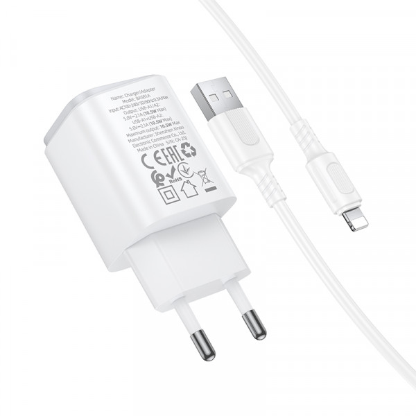 Мережевий зарядний пристрій BOROFONE BAS81A Star dual-port charger set (iP) (EU) White (6941991126659)