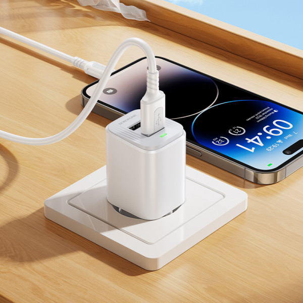 Мережевий зарядний пристрій BOROFONE BAS81A Star dual-port charger set (iP) (EU) White (6941991126659)