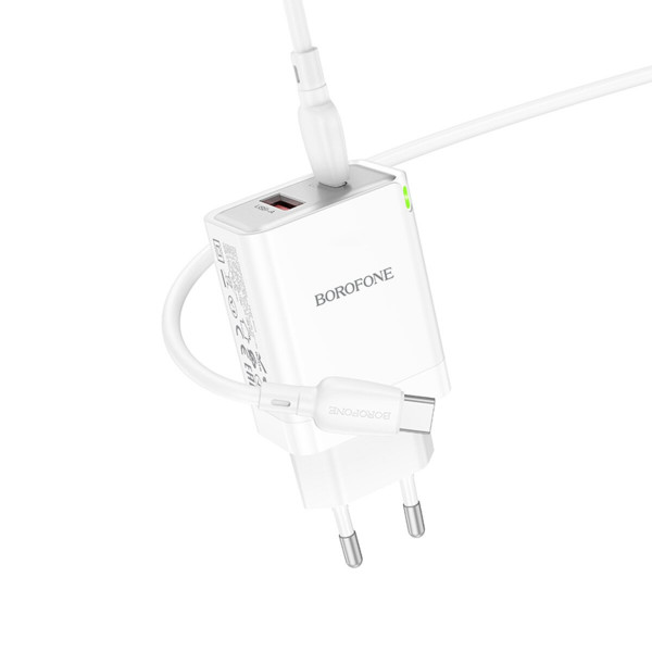 Мережевий зарядний пристрій BOROFONE BN16 Tough PD45W dual port(1C1A) charger set(Type-C to Type-C)(EU) Білий
