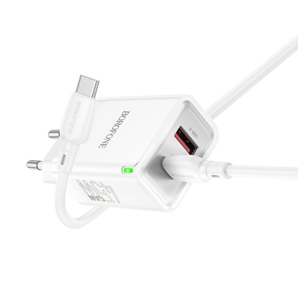 Мережевий зарядний пристрій BOROFONE BN16 Tough PD45W dual port(1C1A) charger set(Type-C to Type-C)(EU) Білий