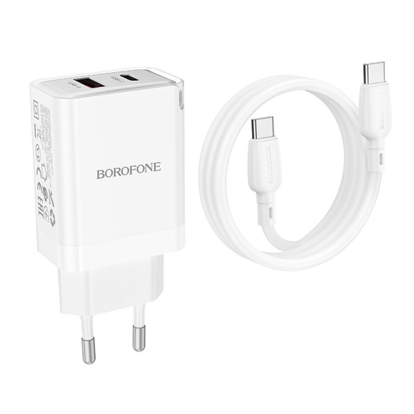 Мережевий зарядний пристрій BOROFONE BN16 Tough PD45W dual port(1C1A) charger set(Type-C to Type-C)(EU) Білий