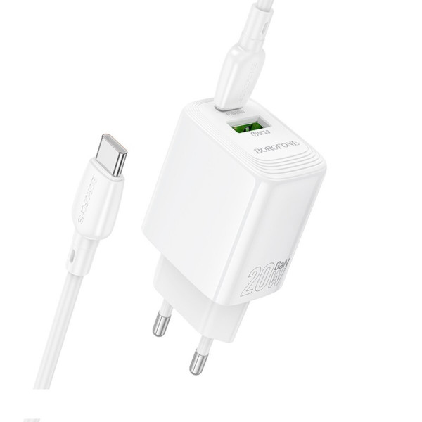 Мережевий зарядний пристрій BOROFONE BN27 Fuente PD20W+QC3.0 charger set (C to C) (EU) White