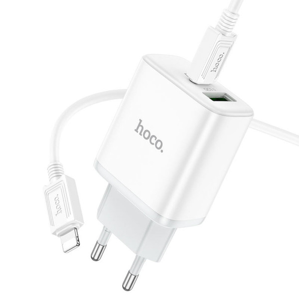 Мережевий зарядний пристрій HOCO C105A Stage dual port PD20W+QC3.0 charger set (C to iP)(EU) Білий